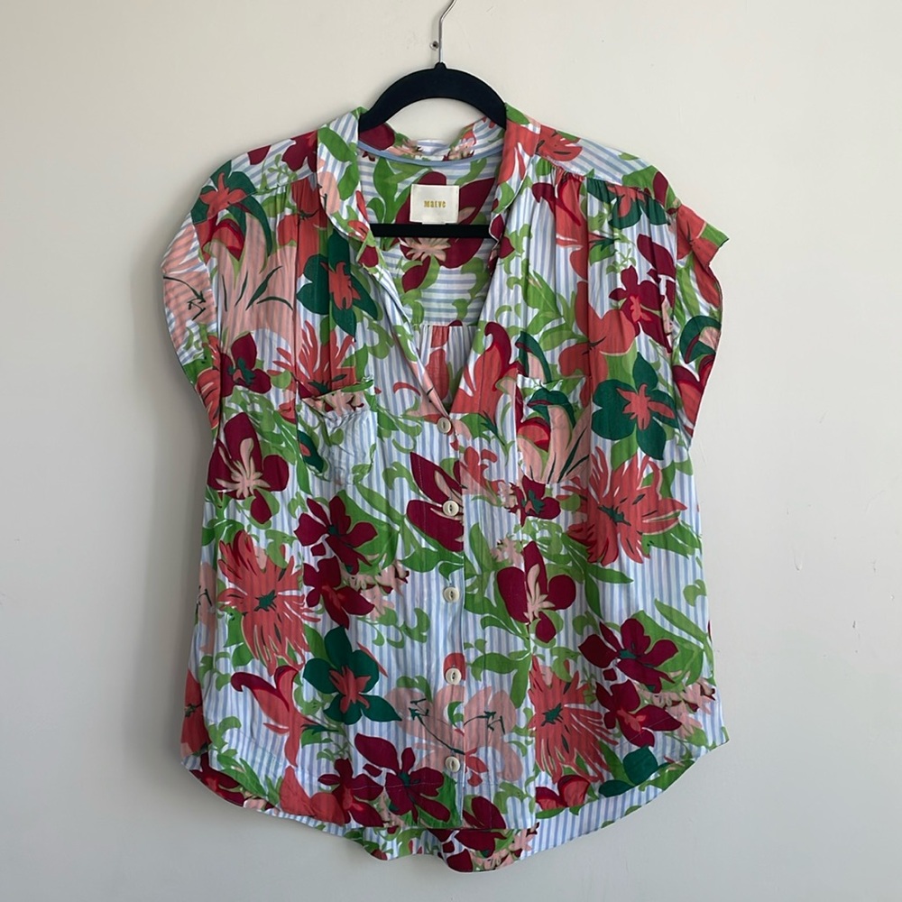Anthropologie Maeve stripe floral raffine top